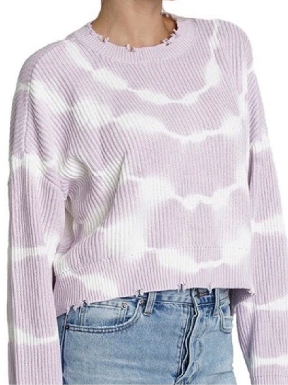 pistola Lilac and White Ribbed Tie-Dye Crewneck Sweater